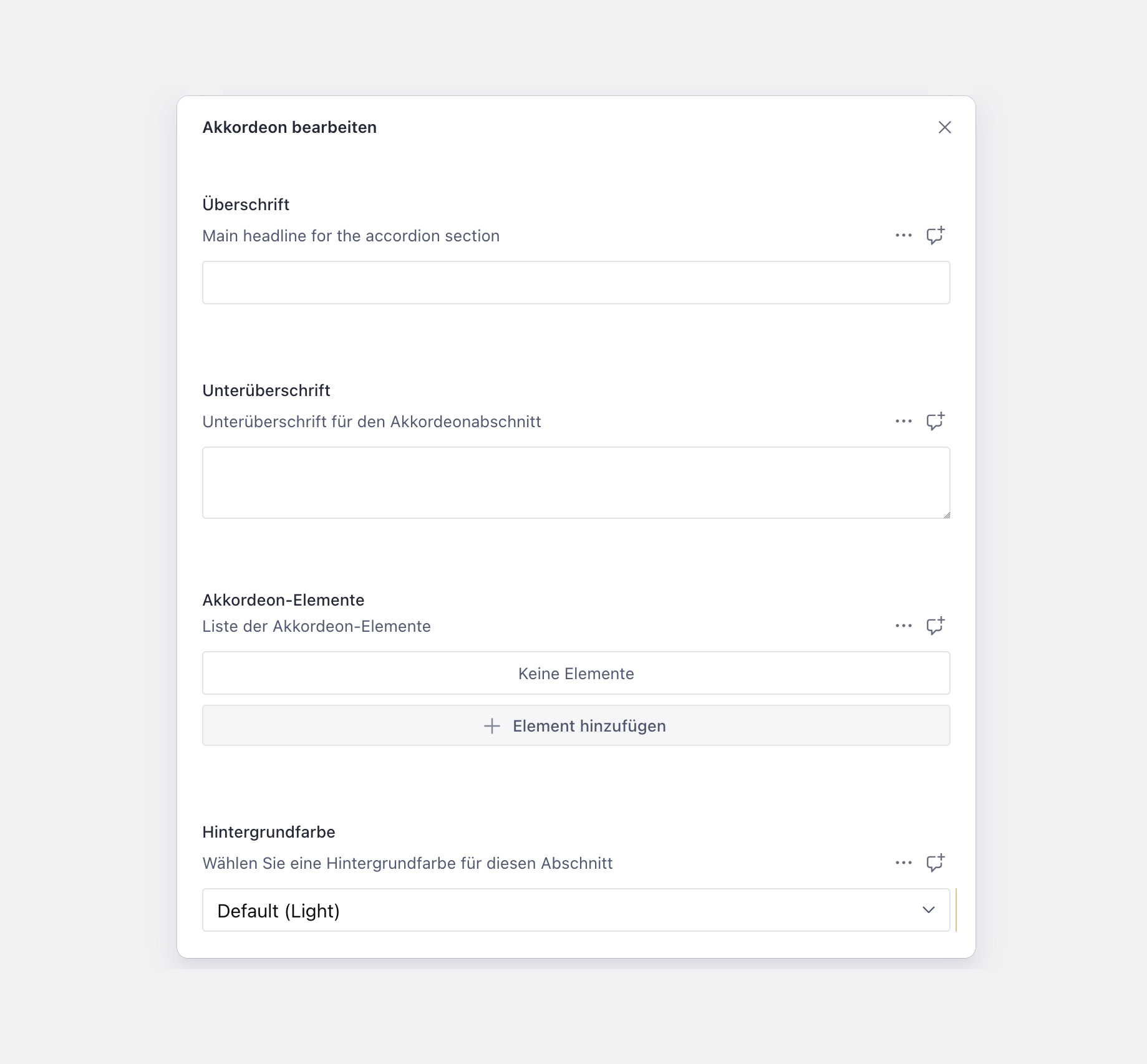 Die Accordion-Felder in Sanity Studio