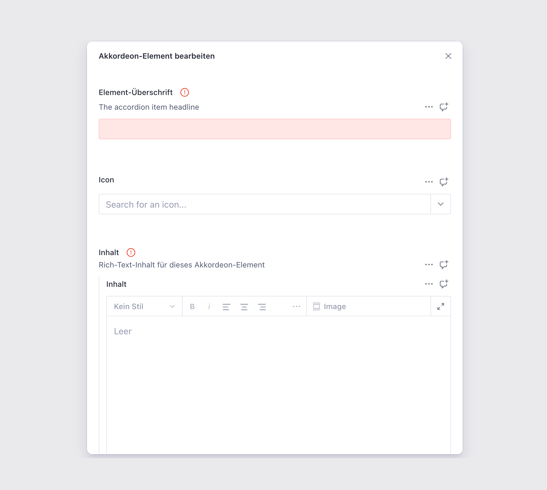 Hinzufügen und Verwalten von Accordion-Elementen im Array