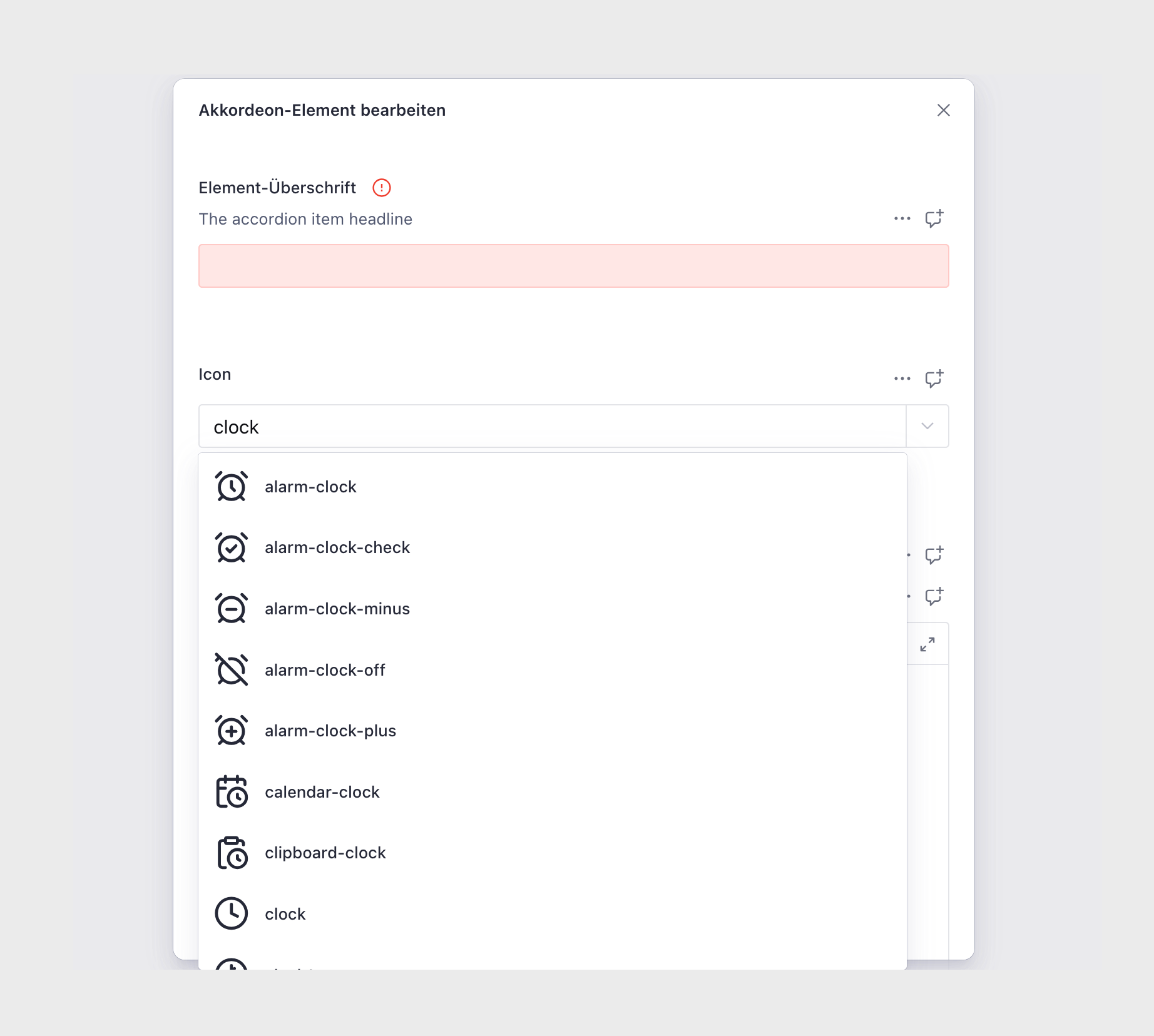 Auswählen eines Icons aus der Lucide Icon-Bibliothek