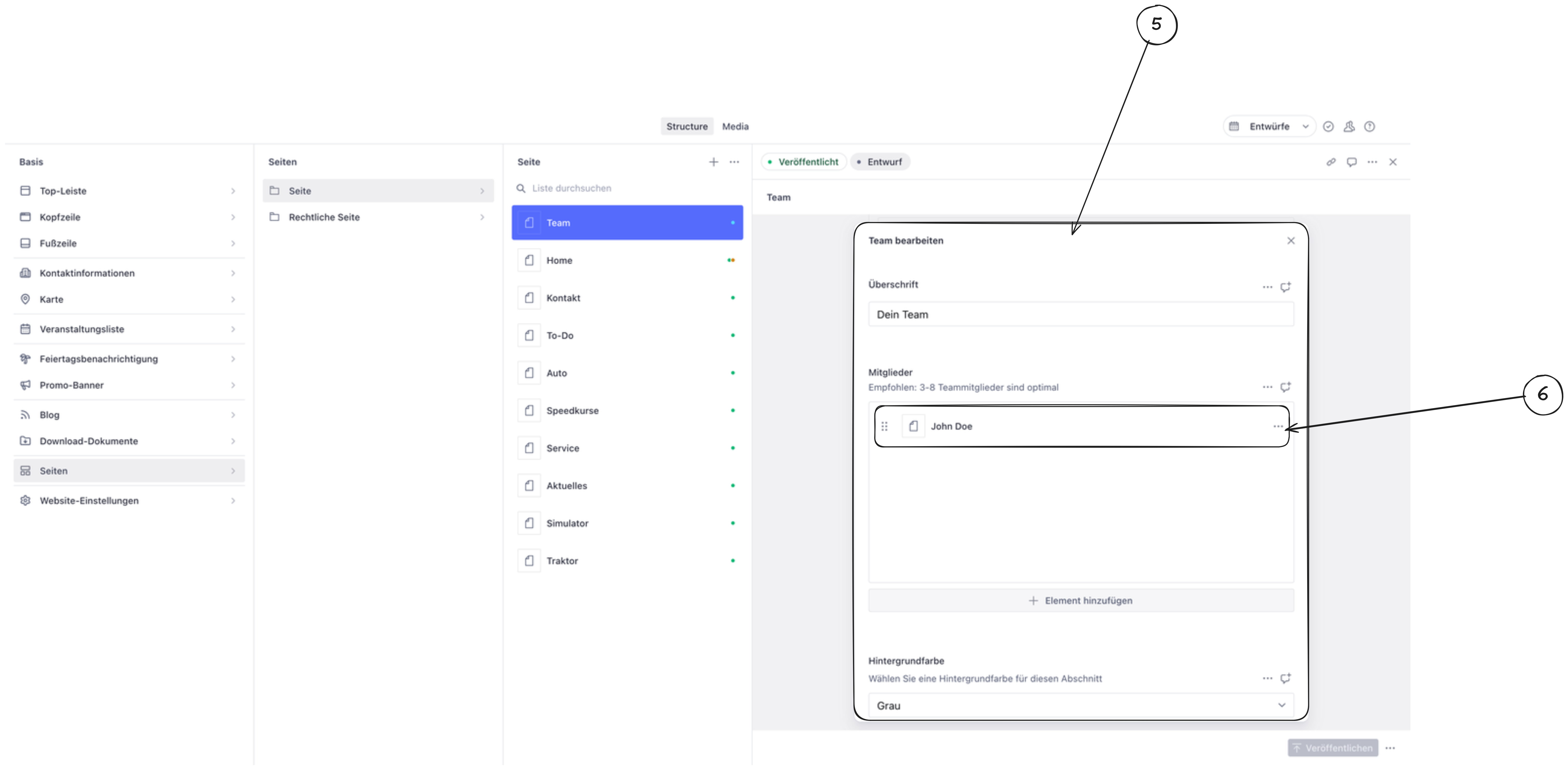 Sanity Studio Beispiel für das Bearbeiten von Komponenteninhalten